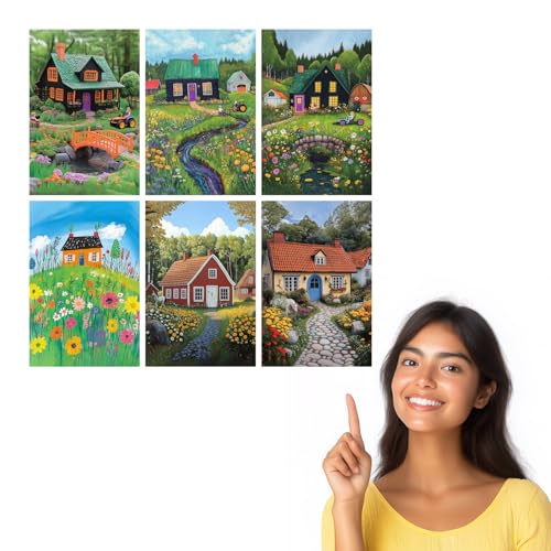 Image of SiddArtify Cottagecore Wall Art Prints Set - Whimsical Farmhouse Poster Decor for Living Room Bedroom - 12x18 inch Sticker Pack of 6