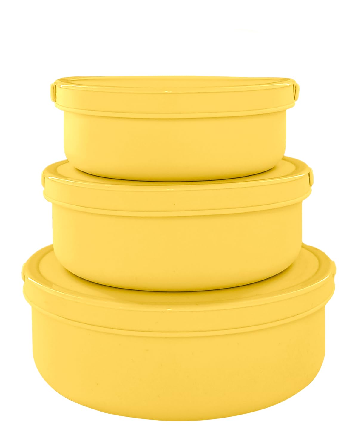 Silicone Food Storage Containers Bowl, Set of 3 Reusable Silicone Bento Lunch Box Containers with Lids (17oz, 25oz, 42oz) Dishwasher, Microwave and Freezer Safe (Bright Yellow)