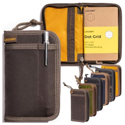 LOCHBY Taschenbuch mit Reißverschluss, 10,7 x 16,8 cm, schmal, tragbar, für den täglichen Gebrauch (EDC), gewachstes Segeltuch, mit 8,9 x 14 cm Punktraster, Nachfüllpackung, Karten und Werkzeugen