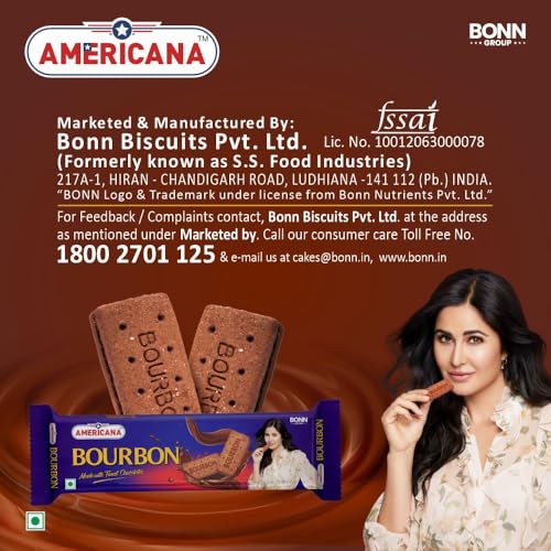 Image of Americana Premium Bourbon Chocolate Sandwich Biscuits, 150g x 8Packets - Rich Creamy Filling, Crispy Cocoa Biscuits, Vegetarian Tea Time Snack Pack Of 8