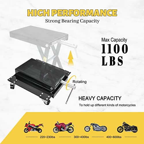 Bchsadvb 1100 Lbs Steel Wide Deck Motorcycle Lift Atv Scissor Lift Jack Black With Dolly And Hand Crank Rubber Pad Repair Hoist Stand #TOP3