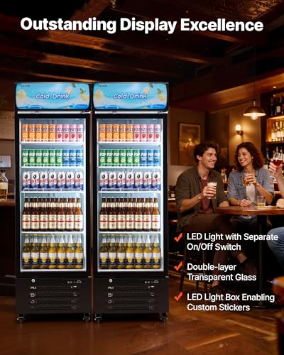 Image of VEVOR Commercial Merchandiser Refrigerator, 15.9 Cu.Ft / 450 L Glass Door Display Refrigerator, Upright Beverage Cooler with Customizable Lightbox, 4 Adjustable Shelves & Soft LED Light for Home Shops