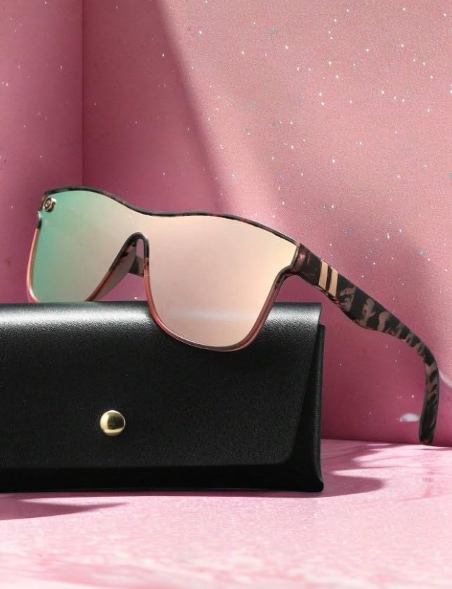 Women's Pink Oversized Sunglasses - Gradient Reflective Coating, Metal Accent Details, Anti-Loss Rope, Case & Cloth2