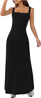 Women's Maxi Sweater Dress Vacation Sleeveless Ribbed Knit Elegant Going Out Sweaters Dresses A-Line Long Beach Dress