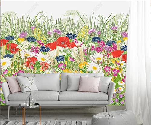 Papier Peint Panoramique Paysage Jungle Fleur Herbe Monde, Salon Chambre Fleur Rouge Fleur Pourpre ChrysanthèMe Blanc Poster Geant Mural 120cmx40cm Cover