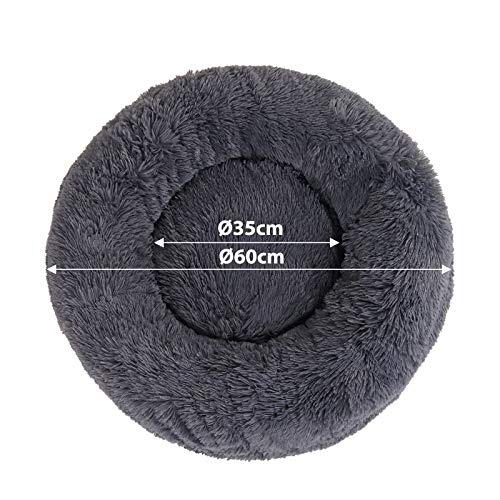 lionto Donutbett für Hunde und Katzen, Flauschiges Hundebett rund für kleine und große Heimtiere, Ø 60 cm, weiches Katzenbett aus kuscheligem Plüsch, Hundekissen mit extra Dicker Füllung, dunkelgrau