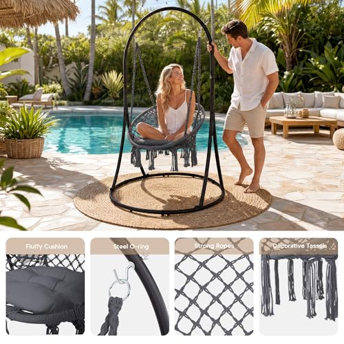 Image of SUNCREAT Indoor Hammock Swing Chair with Stand, Hanging Chair Outdoor with Stand, 330 lbs Capacity, Patented, Grey