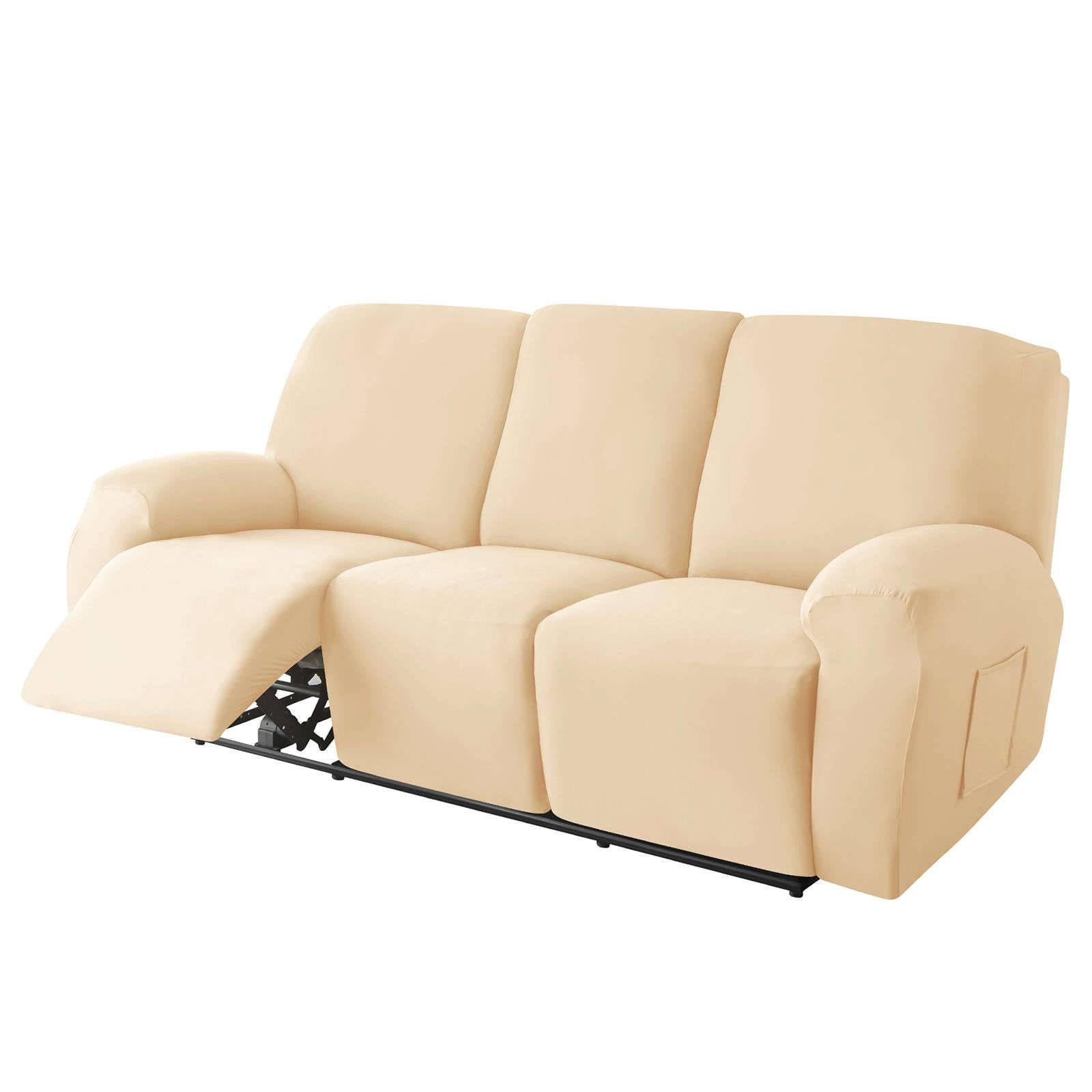 CLGTY Polyester 8-piece recliner couch covers 3 Seat, Stretch Soft lazy boy reclining sofa slipcover with Pocket Armchair Covers For Kids Pets Cat Dog-beige-3 seater