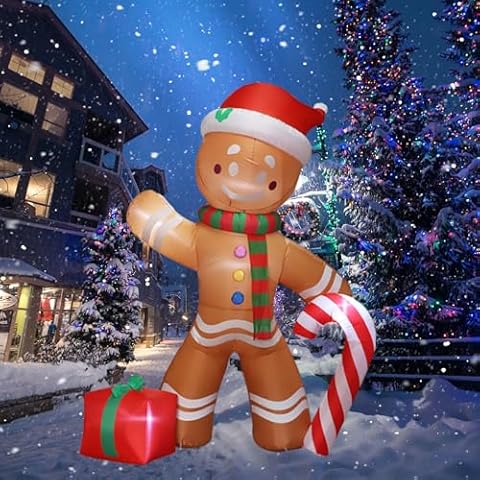 Christmas Decoration 8 ft Inflatable Gingerbread with Candy, Blow Up Decoration, Outdoor Garden Xmas Party Ornament Cover