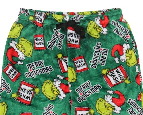 Dr. Seuss The Grinch Men's Merry Grinchmas Who Hash Adult Luxury Plush Lounge Sleep Pajama Pants with Elastic Waistband4