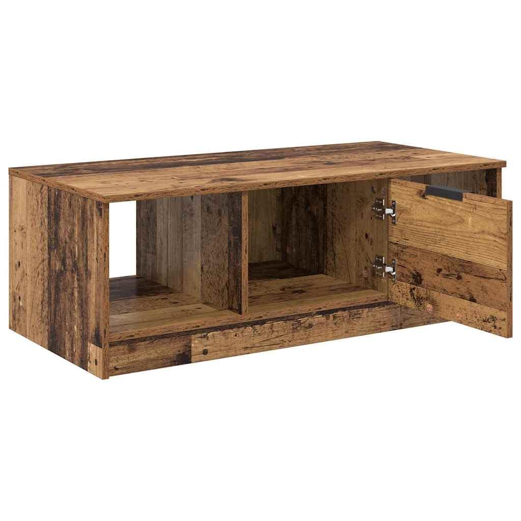 Mesa de centro con cajones de madera recuperada de 102 x 50 x 36 cm, mesa de salón con espacio de almacenamiento y estante, mesa auxiliar moderna para salón y sofá