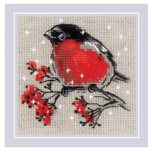 Image of RIOLIS - Winter Guest 2132, Animals Cross Stitch Kits 4 inchx4 inch, Cross Stitch Kits for Beginners & Advanced, Crossstitching Kits Adult, Counted Stitching Kits, Embroidery Kit