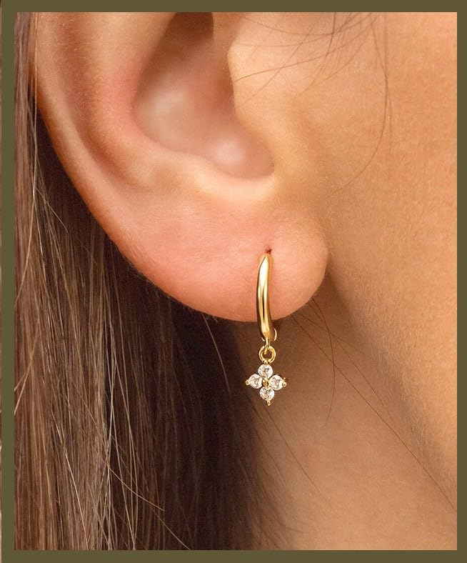 14K Gold Plated Small Double Hoop Earrings Set for Women – Dainty Huggie Earrings for Multiple Piercings4