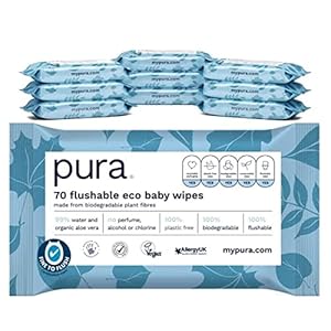 Pura Flushable Baby Wipes, (700 Wet Wipes) 100% Plastic Free, 99% Water, Suitable for Sensitive Skin & Eczema Prone Skin…