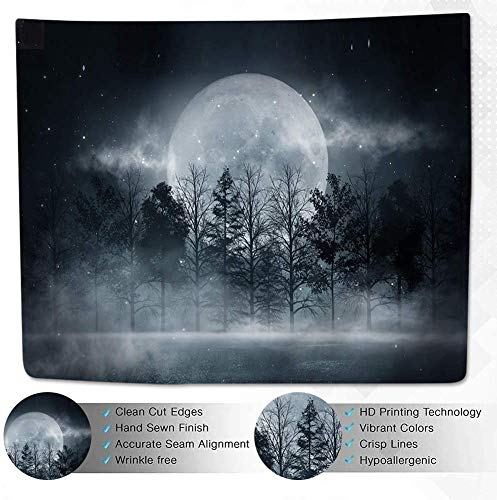Forest Moon Tapestry, Trippy Tapestry Mystic Forest Starry Night Full Moon Blacklight Wall Hanging Tapestry For Bedroom Living Room Dorm #TOP4