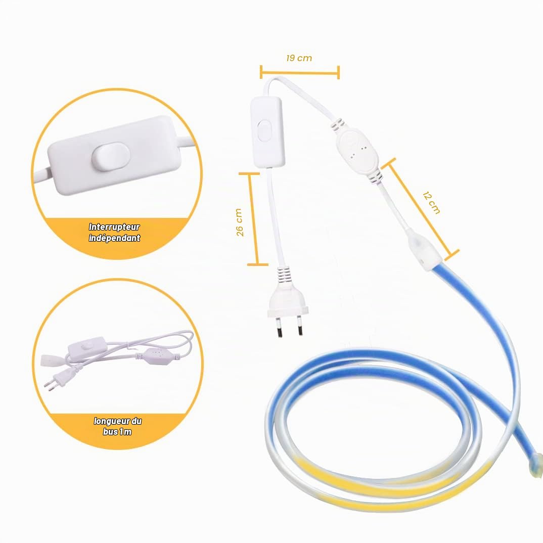 pcning 220V Bandeau COB LED 3M Blanc IP67 Étanche 280 LEDS/M Bande Flexible Ruban Lampe 4000K 3M 220 V (Blanc, 3)