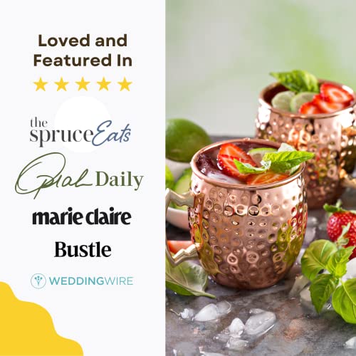 Advanced Mixology [Gift Set] Authentic Moscow Mule Mugs Set Of 2 (16Oz) | Solid Barrel 100% Copper Mugs Set W/ 2 Straws, 2 Wooden Coasters & 1 Shot Glass | Tarnish-Resistant Food Grade Lacquer Coat #TOP2