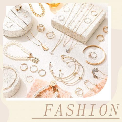 Image of Remuuly 43 Pcs Christmas Gold Jewelry Gift Set for Women Girl Xmas Gift | Includes 6 Necklaces 13 Bracelets 20 Rings 4 Hair Clips, Wedding Birthday Gift, Varied Selection of Designs, Alloy Material