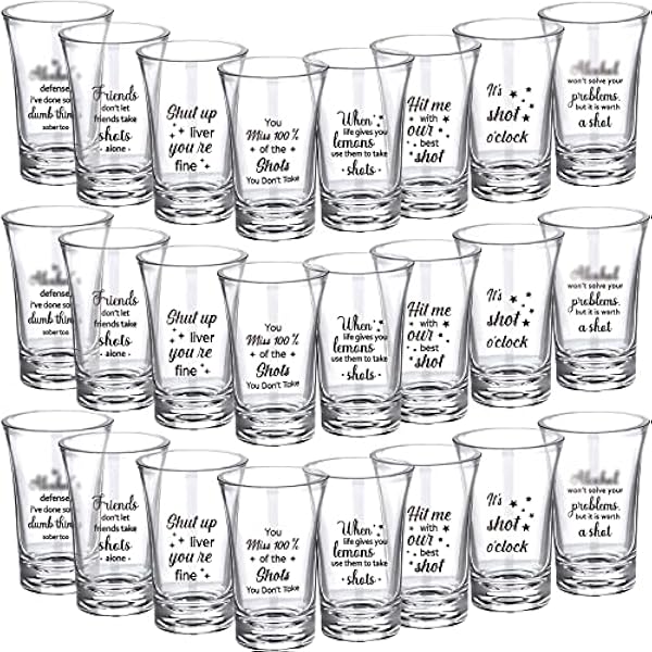 24 Packs Acryl Clear Party Shot Bril Set 12 Oz Zware Base Shot Bril Grappige Vrienden Shot Glazen Gepersonaliseerde Shot Glazen voor Volwassen Kleine Glazen Shot Cups, 8 Stijlen