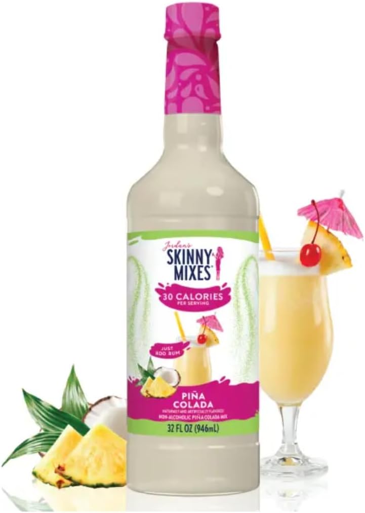 Jordan's Skinny Mixes Sugar Free Pina Colada Mix, Flavored Cocktail Mixer for Drinks, Tropical Drink Flavoring for Cocktails & Mocktails, Low Calorie, Gluten Free, Keto Friendly, 25.4 Fl Oz, 1 Pack