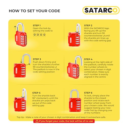 Image of 4 Digit Combination Lock for Locker Room Lock - Cut Resistant Gym Locker Lock with Code - Indoor Outdoor Padlock Small Combo Lock (Red, 2 Pack)