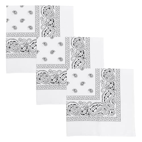 Motique Accessories Set of 3 Paisley Bandanas 100% Cotton 22 Inch Head Scarf Neck Bandana Face Cover (White)