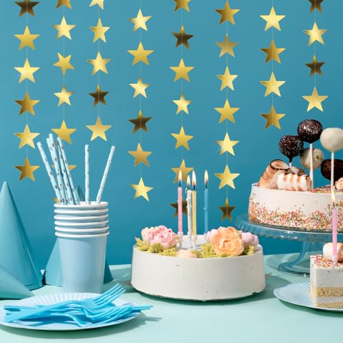 Image of Star Garland, Glitter Gold Star Garland Banner, 66Feet Double Side Star Hanging Bunting Banner Backdrop Little Star Paper Hanging Decor for Valentines Day Graduation Birthday Wedding Party Decorations
