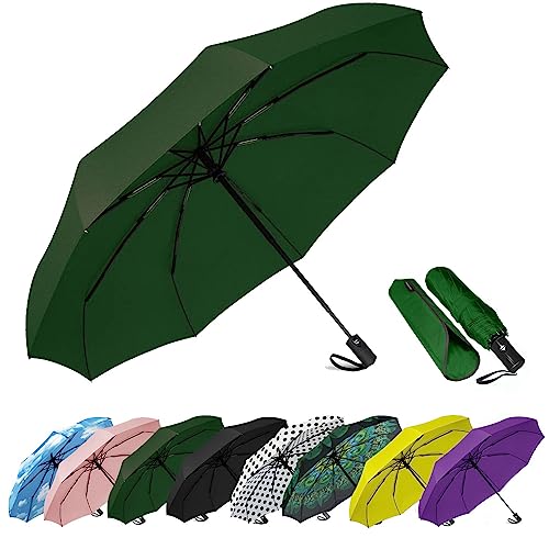 Image of SIEPASA Windproof Travel Compact Umbrella-Automatic Umbrellas for Rain-Compact Folding Umbrella, Travel Umbrella Compact, Small Portable Windproof Umbrellas for Men Women Teenage. (Green)