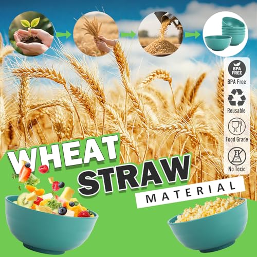 Image of 60 OZ Large Salad Bowls, Wheat Straw Camping Bowl Set of 6, Unbreakable Plastic Serving Bowls, Microwave & Dishwasher Safe Large Dinner Bowl for Kitchen & Outdoor, Green