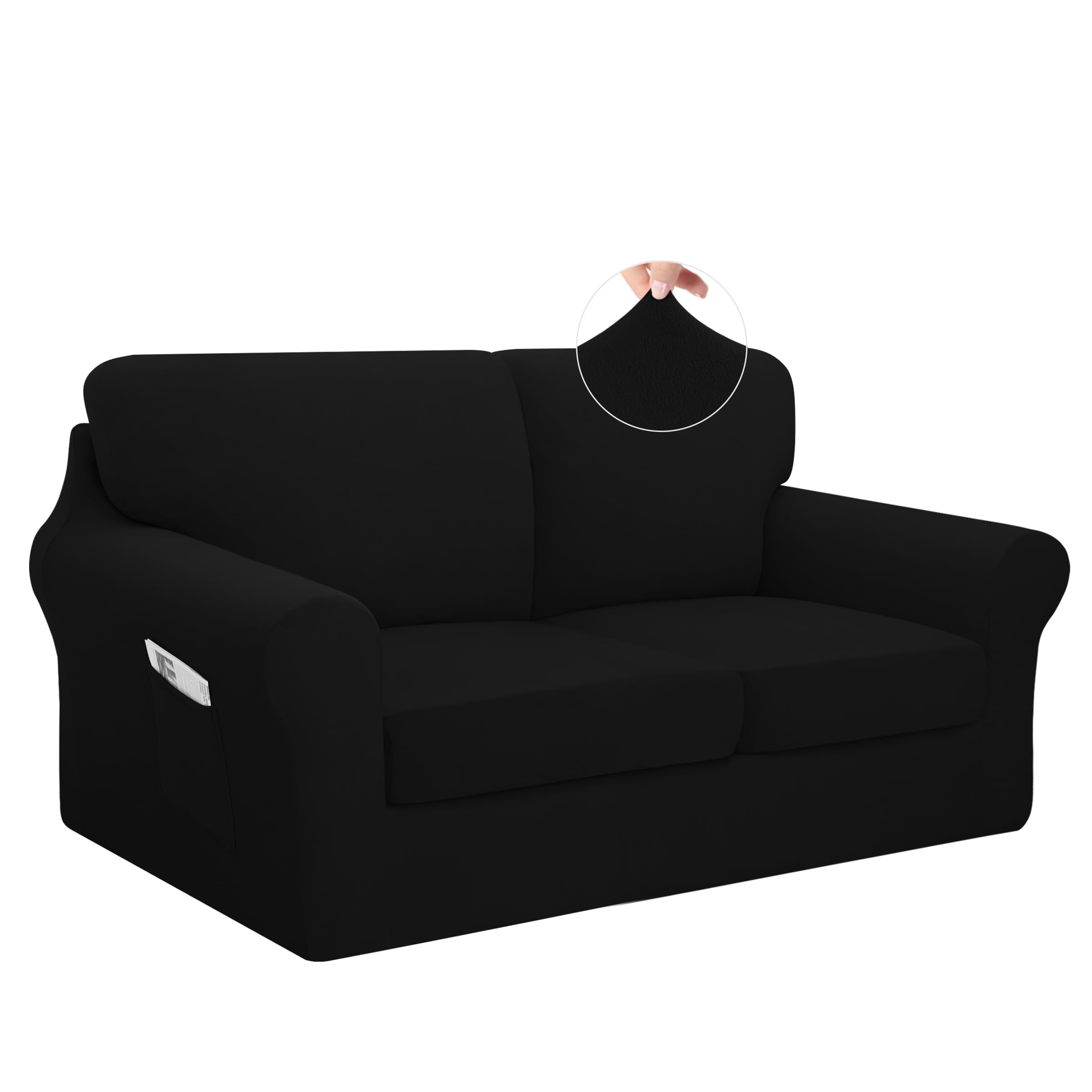 Easy-Going 5 Pieces Stretch Loveseat Couch Cover, Medium, Black