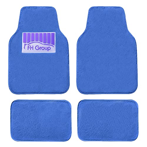 Image of FH Group Universal Fit Full Set Doe16 Faux Rabbit Fur Automotive Floor Mats Fits Most Cars, SUVs, Trucks and Vans Blue