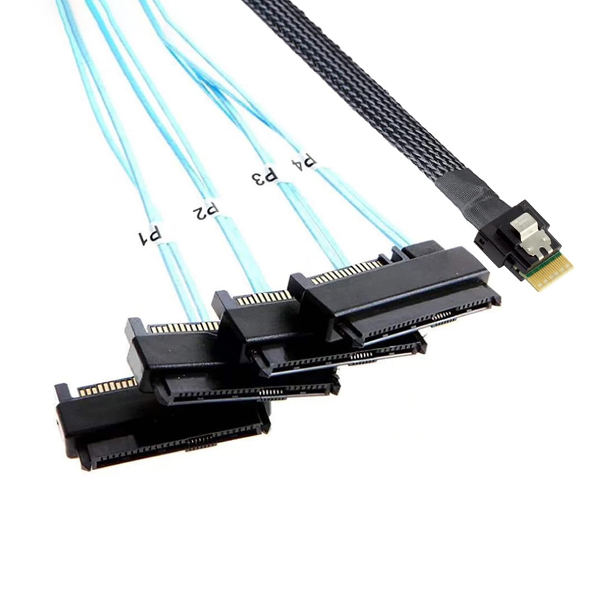 Câble PCIe Slimline SAS 4.0 38 broches SFF-8654 4i vers SAS SFF-8482 2 en 1 avec alimentation SATA, faisceau de fils de cuivre haute vitesse 30 AWG 24 G (1 m)