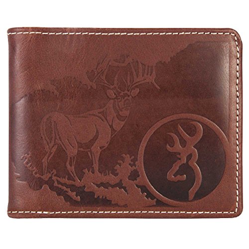 Browning Men's Leather Embossed Bi-Fold Wallet (Brown Smooth Full-Grain Leather, 8 Card Pockets, 2 Side Pockets, 1 Currency Pocket, Sold Individually)