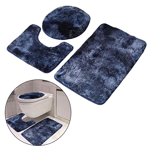 F Fityle Weiches, gemütliches, zotteliges 3-teiliges Badematten-Set, Toilettendeckelbezug, U-förmiger Konturteppich, waschbare, saugfähige, Blau – Bild 6