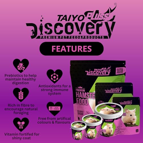 Image of Taiyo Pluss Discovery Hamster Food - 1 kg Pouch | High Fibre Pelleted Sticks with Alfalfa for Growth | Complete Nutrition for Hamsters | Supports Strong Bones & Teeth