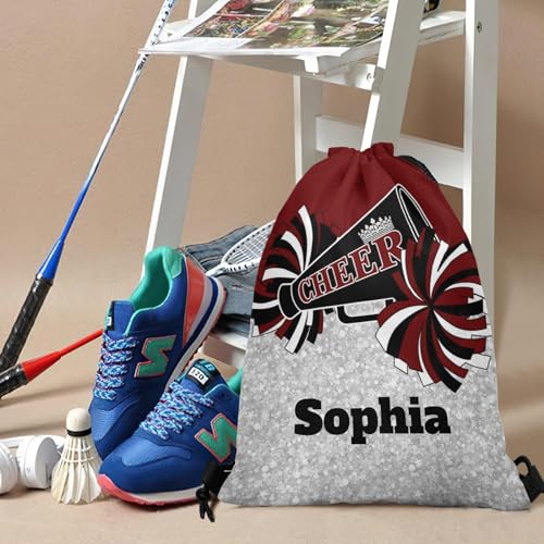 Cheerleader Dark Red Black Personalized Drawstring Backpack Sports Gym Bag for Girls Water Resistant Yoga Sackpack String Bag Birthday Gift2