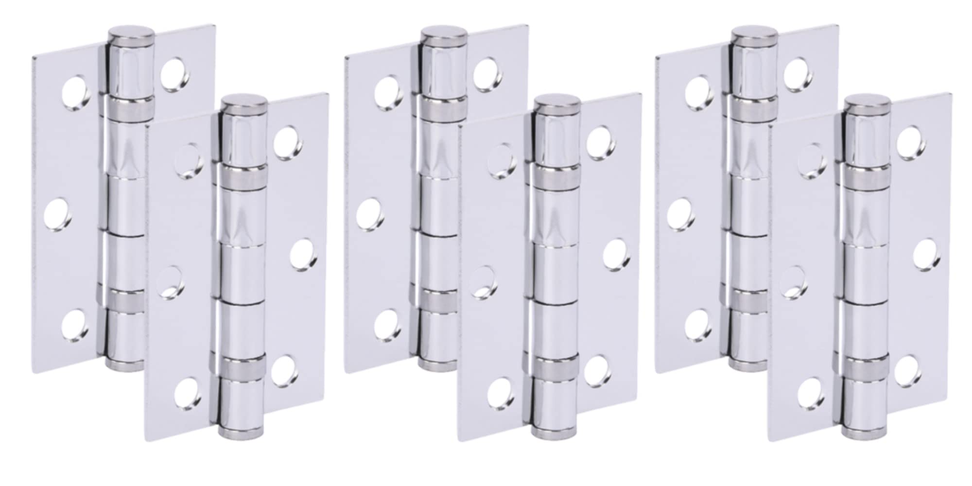 HANDLEZONE® Door Hinges 3 Pairs 76mm / 3 inch Ball Bearing, with Screws - Polished Chrome