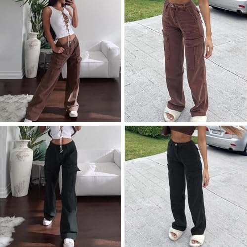 THWEI Cargo Pants for Women High Waisted Casual Baggy Stretchy Wide Leg Y2K Streetwear with 6 Pockets4