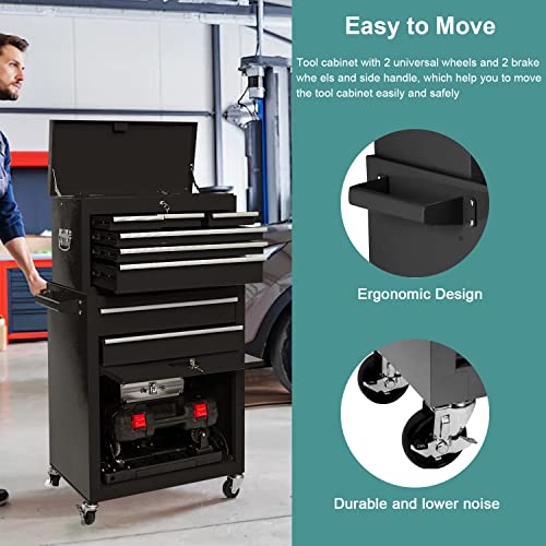 Multifunctional Rolling Tool Chest Set, 2 In 1 Detachable 8 Drawer Tool Chest With Wheels And Locking System, High Capacity Metal Tool Storage Cabinet For Garage, Warehouse And Repair Room (Black) #TOP5