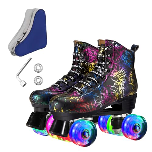 Ugboiu Roller Skates for Men and Women, Black Derby Double-Row Roller...