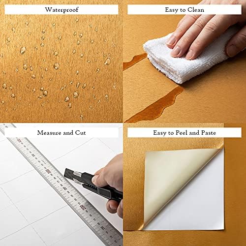 Very Berry Sticker Gold Metallic Self-Adhesive Wallpaper Vinyl Wrap (61cm x 200, Textured Shine, Gold) Waterproof Sticky Back Plastic Metal Textured Wallpaper