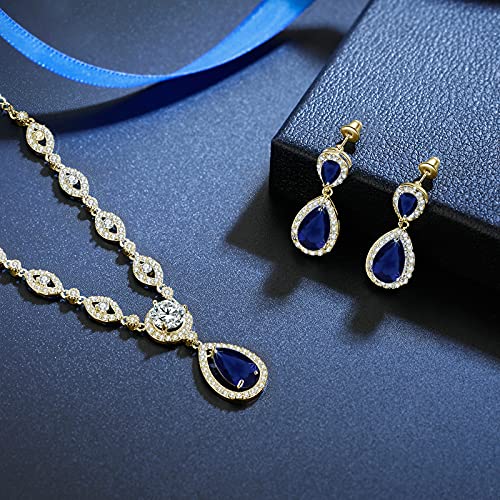 Gulicx Jewelry Set For Womens, Gold Plated Teardrop Rhinestone Wedding Bridesmaid Prom Jewelry Set Pendant Necklace Drop Dangle Earrings Set For Brides #TOP2