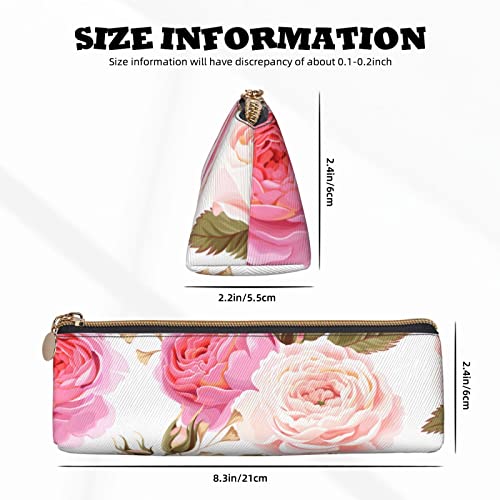 Ouzpgaq Beautiful Pink Roses Pencil Case, White Triangle Portable Pen Bag Pouch With Zipper For Teens Stationary Supplies, Small Cosmetic Bag For Girls, Slim Cash Coin Bag #TOP4
