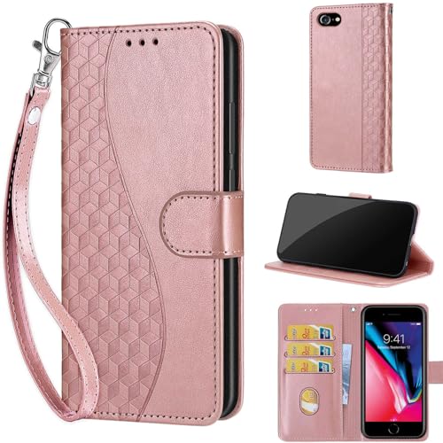 Étui portefeuille iPhone SE et 7/8 en cuir gaufré pour femme avec porte-cartes