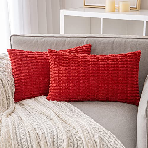 ANRODUO Pack of 2 Christmas Red Pillow Covers Decorative Throw Pillow Covers 12x20 Inch for Couch Bed Living Room Soft Corduroy Striped Lumbar Cushion Case Neutral Throw Pillows Boho Pillows Decor