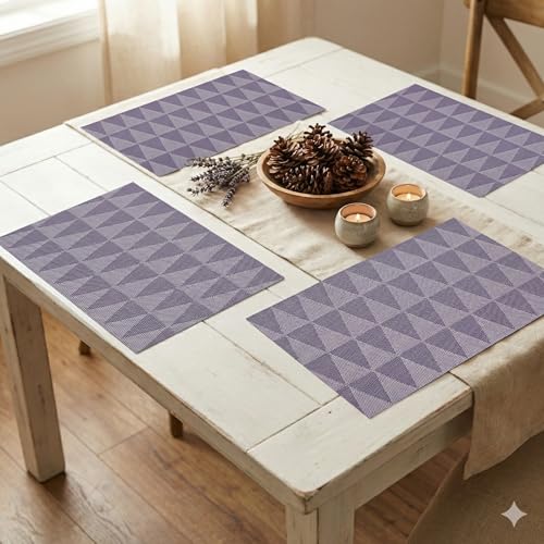 Image of YELONA Placemats for Dining Table - Heat Resistant, Non-Slip & Washable PVC Vinyl Table Mats - Set of 8, 45 x 30 cm (Grey)