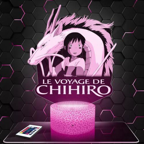 Lámpara de mesilla de noche, luz nocturna táctil Manga - Chihiro et Haku lámpara LED ilusión 3D, idea de regalo para niños y niñas, Navidad, lámpara de mesilla de noche para niños o adultos.