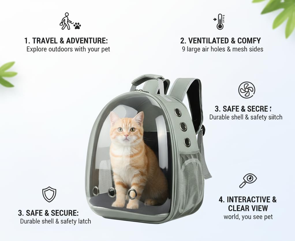 GTC Ultimate Ventilated Expendable Cat Backpack Carrier Secure and Portable Pet Travel Bag with Breathable Design for Outdoor Adventures AT-59 (Multi Color) 2