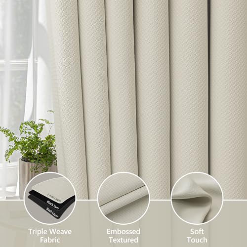 Image of FMFUNCTEX 100% Blackout Curtains for Bedroom, Beige Back Tab Curtain 72 Inch Length Drapery Thermal Insulated Curtains for Living Room, Black Out Drapes Rod Pocket Room Darkening 2 Panels