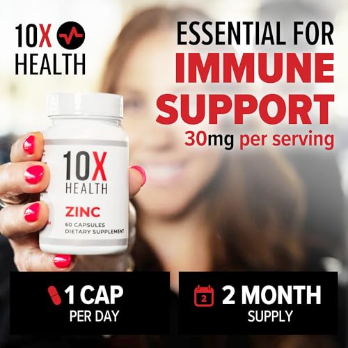 Image of 10X Health Zinc 30mg - 60 Capsules | Zinc Supplements: DNA & Protein Synthesis, Immune Support, Highly Absorbable, 60ct